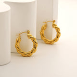 Classic Gold Plated Twisted Hoop Earrings Stainless Steel