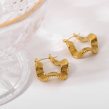 18k Gold Plated Wave Hoop Earrings Stainless Steel