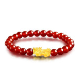 3D Gold Pixiu Natural Gemstone Piyao Bead Bracelet 6mm