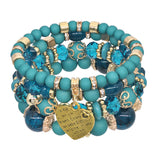 Bohemian Natural Stone Crystal Charm Heart Bead Multilayer Bracelet