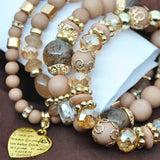 Bohemian Natural Stone Crystal Charm Heart Bead Multilayer Bracelet