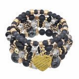 Bohemian Natural Stone Crystal Charm Heart Bead Multilayer Bracelet