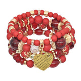 Bohemian Natural Stone Crystal Charm Heart Bead Multilayer Bracelet