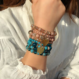 Bohemian Natural Stone Crystal Charm Heart Bead Multilayer Bracelet