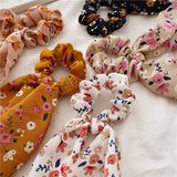 Chiffon Floral Printed Elastic Hair Ponytail Scarf Bow Scrunchies