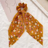 Chiffon Floral Printed Elastic Hair Ponytail Scarf Bow Scrunchies