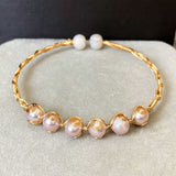 Fashion Real Freshwater Pink Pearl Gold Filled Wire Wrapped 8mm