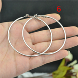 Silver Minimalist Round Tube Large Hoop Earrings Stainless Steel