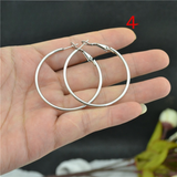 Silver Minimalist Round Tube Large Hoop Earrings Stainless Steel