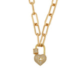 18K Gold Plated Heart Shape Padlock with Micro Inlaid CZ Necklace