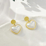 18k Gold Plated ABS Pearl Heart Dangle Earrings Stainless Steel