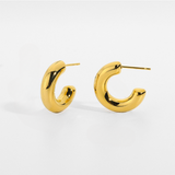 18K Gold Chunky Semi Hoop Earrings Stainless Steel