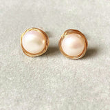 14K Gold Wrapped Natural Freshwater Pearls Earrings, Stud Earrings for Female, White