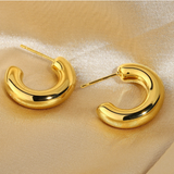 18K Gold Chunky Semi Hoop Earrings Stainless Steel