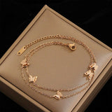 Double Butterfly Gold Anklet - Adjustable