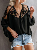 Sexy V-neck Lace Shirt Lantern Sleeve for Women | 1240