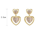 Women's Silver Love Heart Earrings, Sterling Silver Needle Opal & Temperament Senior Sense Earrings