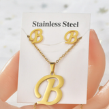 Titanium Steel Jewelry Set, Stainless Steel Pendant, Earrings,Non-Fading Small Accessories, 26 Letters