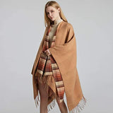 Winter Thick Oversized Poncho Wrap Plaid Stripped with Tassel for Women