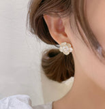 Camella Flower Stud Earrings White Enamel