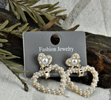 Beaded Pearl Heart Earrings Gold