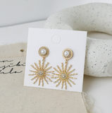 Crystal Sun Pearl Earrings Gold #B-040