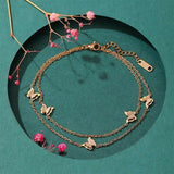 Double Butterfly Gold Anklet - Adjustable