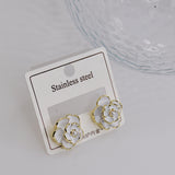 Camella Flower Stud Earrings White Enamel