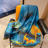 Golden Deer Print Silky Satin Summer Scarf Wrap for Women