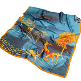 Golden Deer Print Silky Satin Summer Scarf Wrap for Women