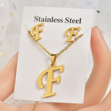 Titanium Steel Jewelry Set, Stainless Steel Pendant, Earrings,Non-Fading Small Accessories, 26 Letters