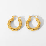 Classic Gold Plated Twisted Hoop Earrings Stainless Steel