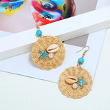 Wooden Straw Weave Rattan Earrings #B-050