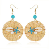 Wooden Straw Weave Rattan Earrings #B-050