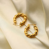 Classic Gold Plated Twisted Hoop Earrings Stainless Steel