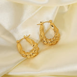 18k Gold Punk Twisted Woven Oval Hoop Earrings Stainless Steel