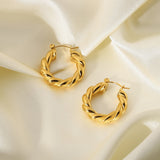 Classic Gold Plated Twisted Hoop Earrings Stainless Steel