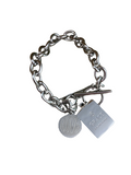 Dog Tag Bracelet Chain with Grace Charm Silver Stainless Steel Silver Plated