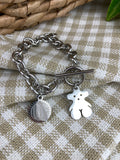 Bracelet Chain with Love and Bear Charm Silver Stainless Steel 18k Gold Plated