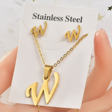 Titanium Steel Jewelry Set, Stainless Steel Pendant, Earrings,Non-Fading Small Accessories, 26 Letters