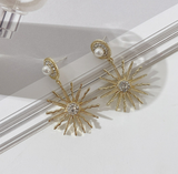 Crystal Sun Pearl Earrings Gold #B-040