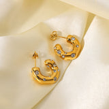 18k Gold Cubic Zirconia Chunky Hoop Earrings Stainless Steel