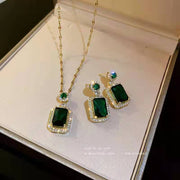 Exquisite Emerald Green Geometric Jewelry Set Stainless Steel