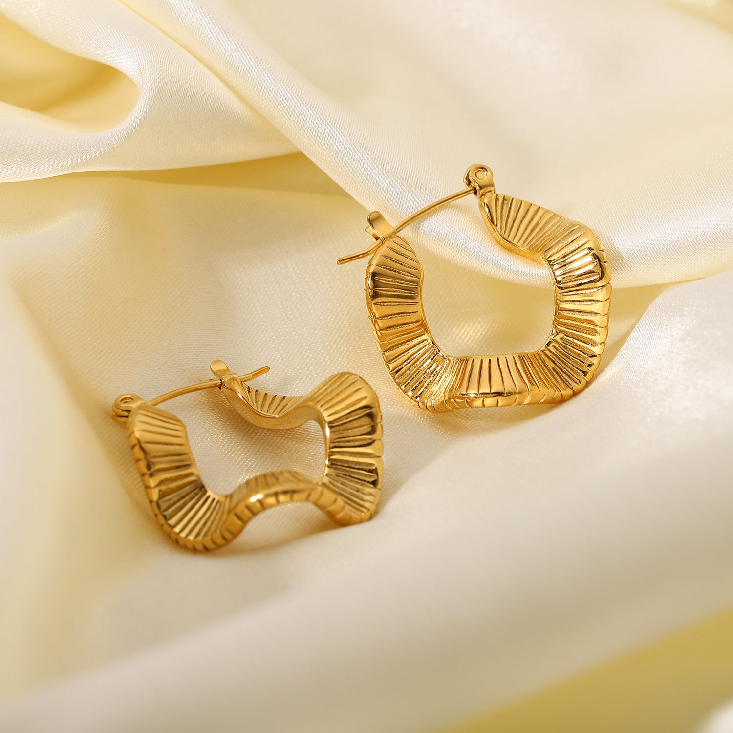18k Gold Plated Wave Hoop Earrings Stainless Steel – Bella\'s Accessories &  Apparels