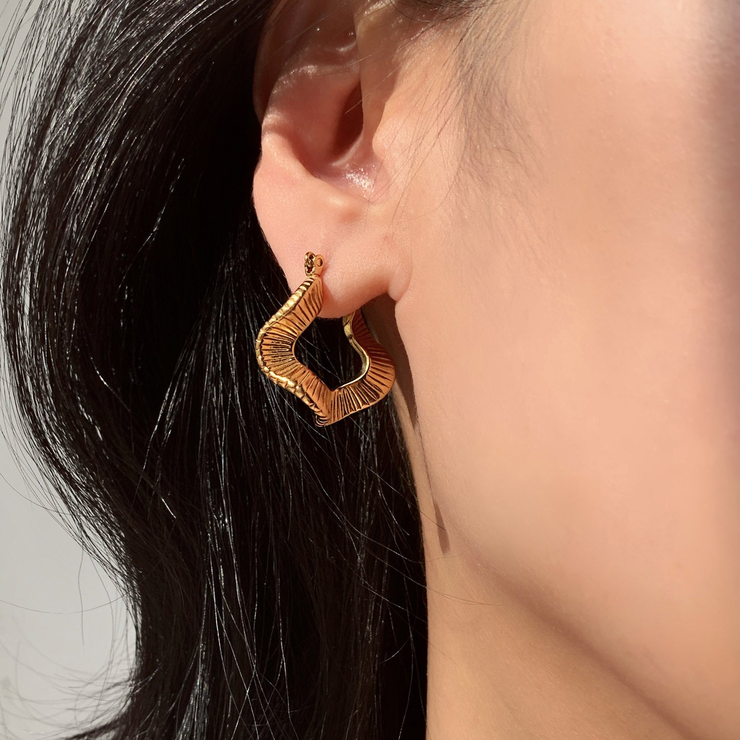 18k Gold Plated Wave Hoop Earrings Stainless Steel – Bella\'s Accessories &  Apparels