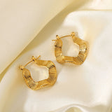 18k Gold Plated Wave Hoop Earrings Stainless Steel