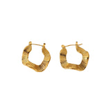 18k Gold Plated Wave Hoop Earrings Stainless Steel