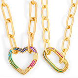 Multicolor Micro Pave Oval Gold Paper Clip Chain Necklace