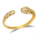 Panther Cuff Bangle Bracelet 18K Gold Plated Cubic Zirconia Stones