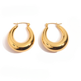 Gold Oval Shape Thick Chunky Hoop Earrings Stainless Steel